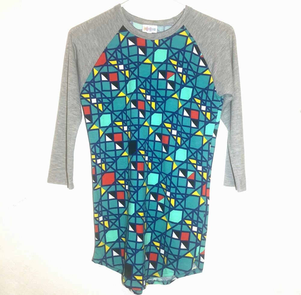 5/$25 Blue and Gray Abstract Print Lularoe 3/4 Baseball T-Shirt Size XXS